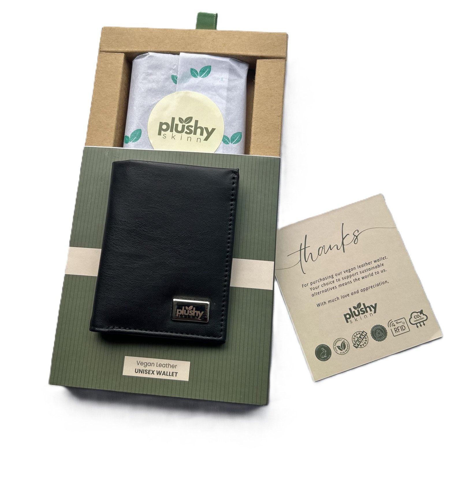 Noir Bifold Wallet Unisex plant-based leather Plushy Skinn